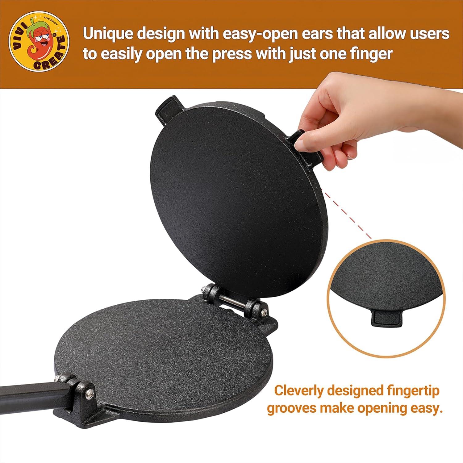 Chef Tacos Authentic Cast Iron Tortilla Press, 8 inch, Pre-Seasoned for a Flavorful, Fresh, Warm Corn or Flour Tortilla