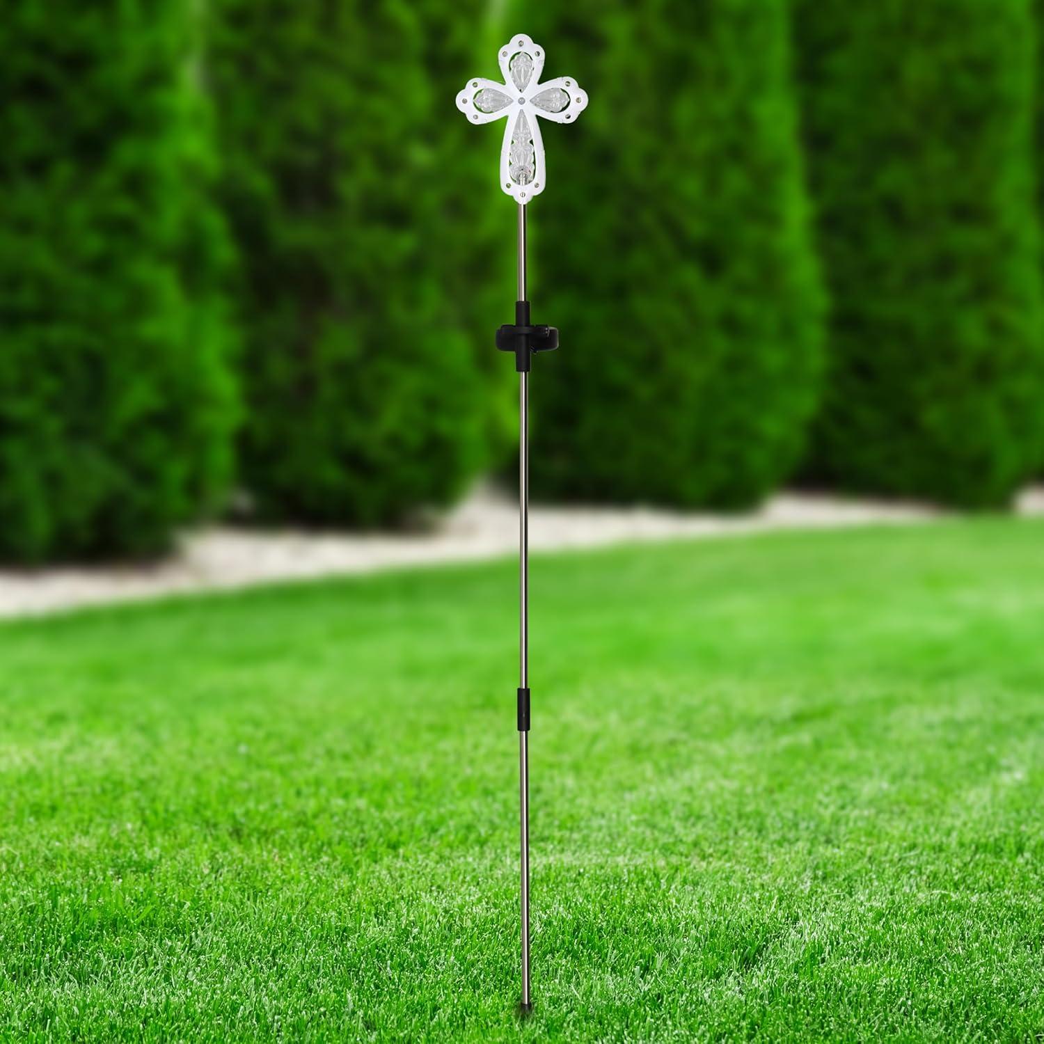 Exhart Solar Acrylic and Metal Cross Garden Stake with Thirteen LED Lights, 4 by 34 Inches