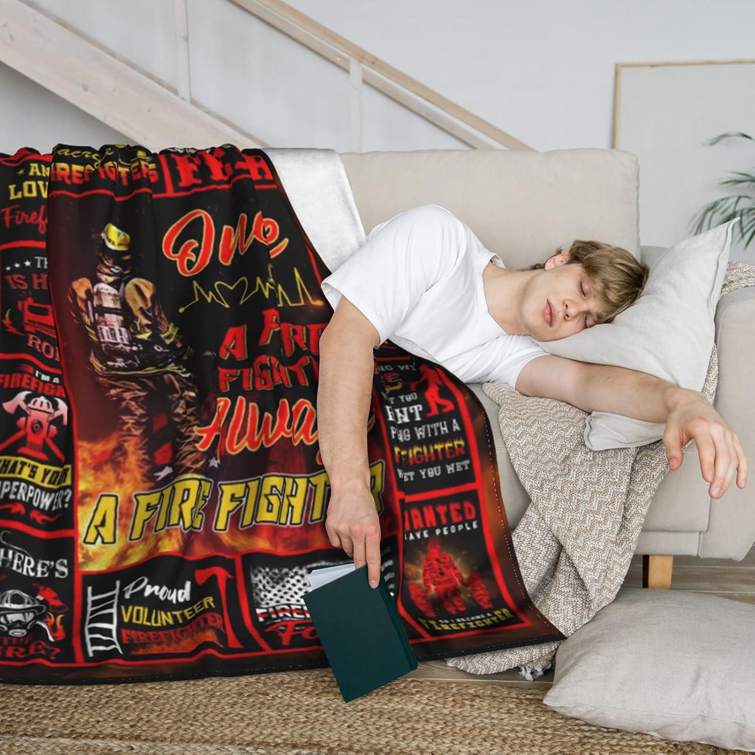 Firefighter Gifts for Men Fire Department Gifts Fire Fighter Gifts for Adults Firefighter Birthday Party Decorations Fireman Gifts for Men Firefighter Fathers Day Blanket Gifts Blanket 60x50 Inch