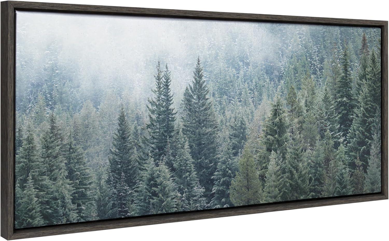 Evergreen Dream Metallic Canvas Forest Landscape Art in Dark Frame