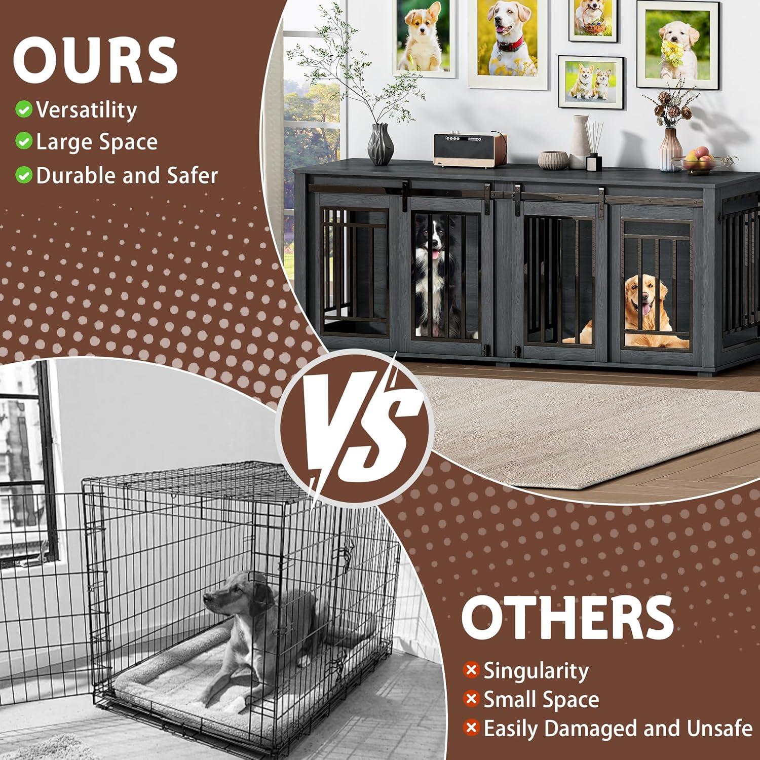 Tucker Murphy Pet™ Large Dog Crate Furniture for 2 Dogs, 71.6'' Steel Frame Dog Crate with Double Doors, Heavy Sturdy Dog Kennel