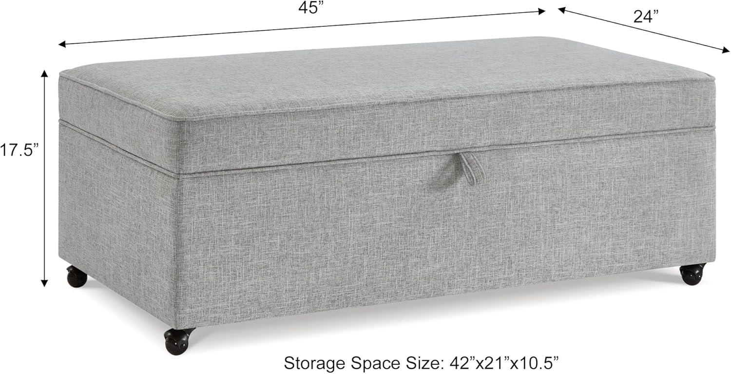 Dark Gray Faux Leather Storage Ottoman Bench with Wheels