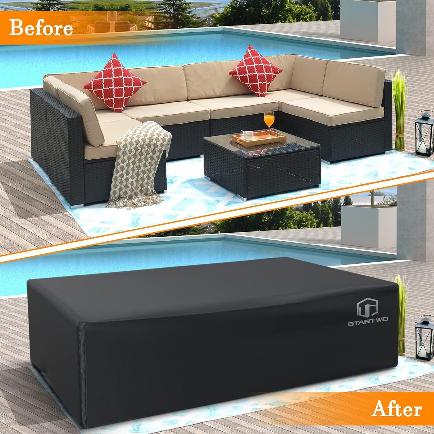 Patio Furniture Covers Waterproof, Outdoor Furniture Set Cover For 7-12 Seats Sectional Sofa Anti-UV Tear-Resistant 500D Heavy Duty, Patio Table Cover,( Black)