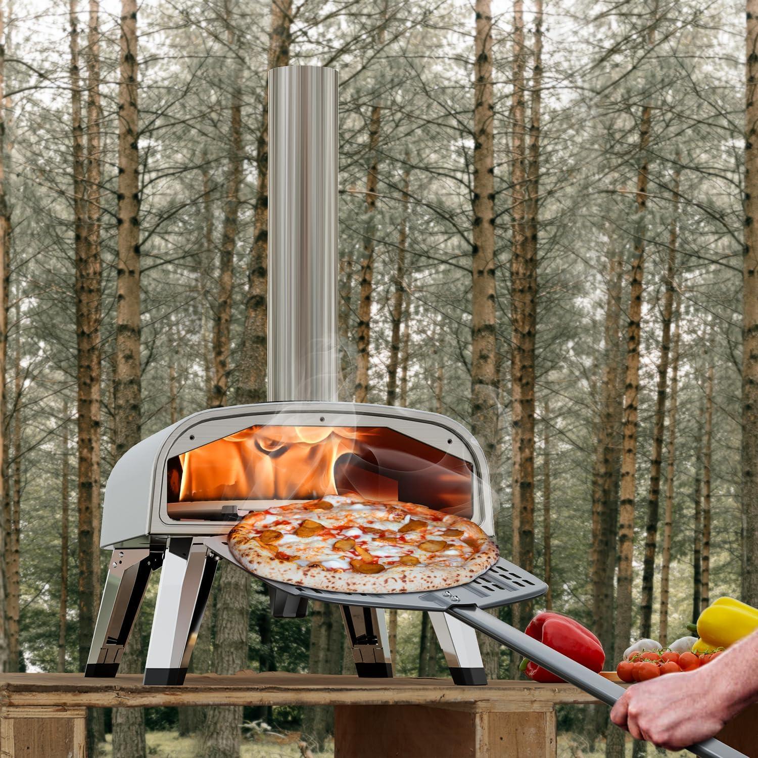 Portable Rotatable Wood Fired Outdoor Pizza Oven with Thermometer