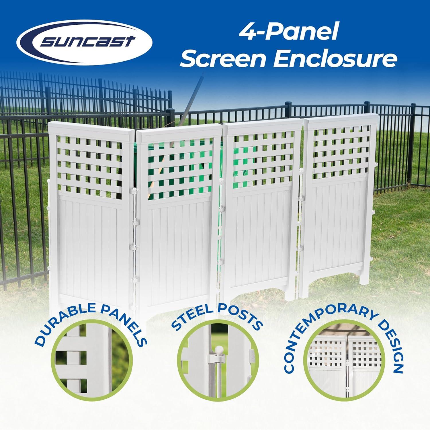 Suncast FS4423D Outdoor Patio 4 Panel Screen Enclosure Gated Fence, Plastic, White, 44 in H x 24 in D