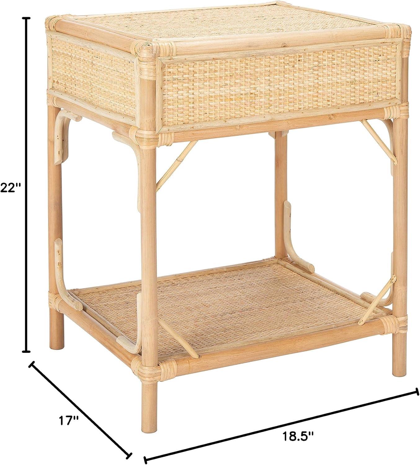 Natural Bamboo and Rattan 1-Drawer Nightstand with Shelf