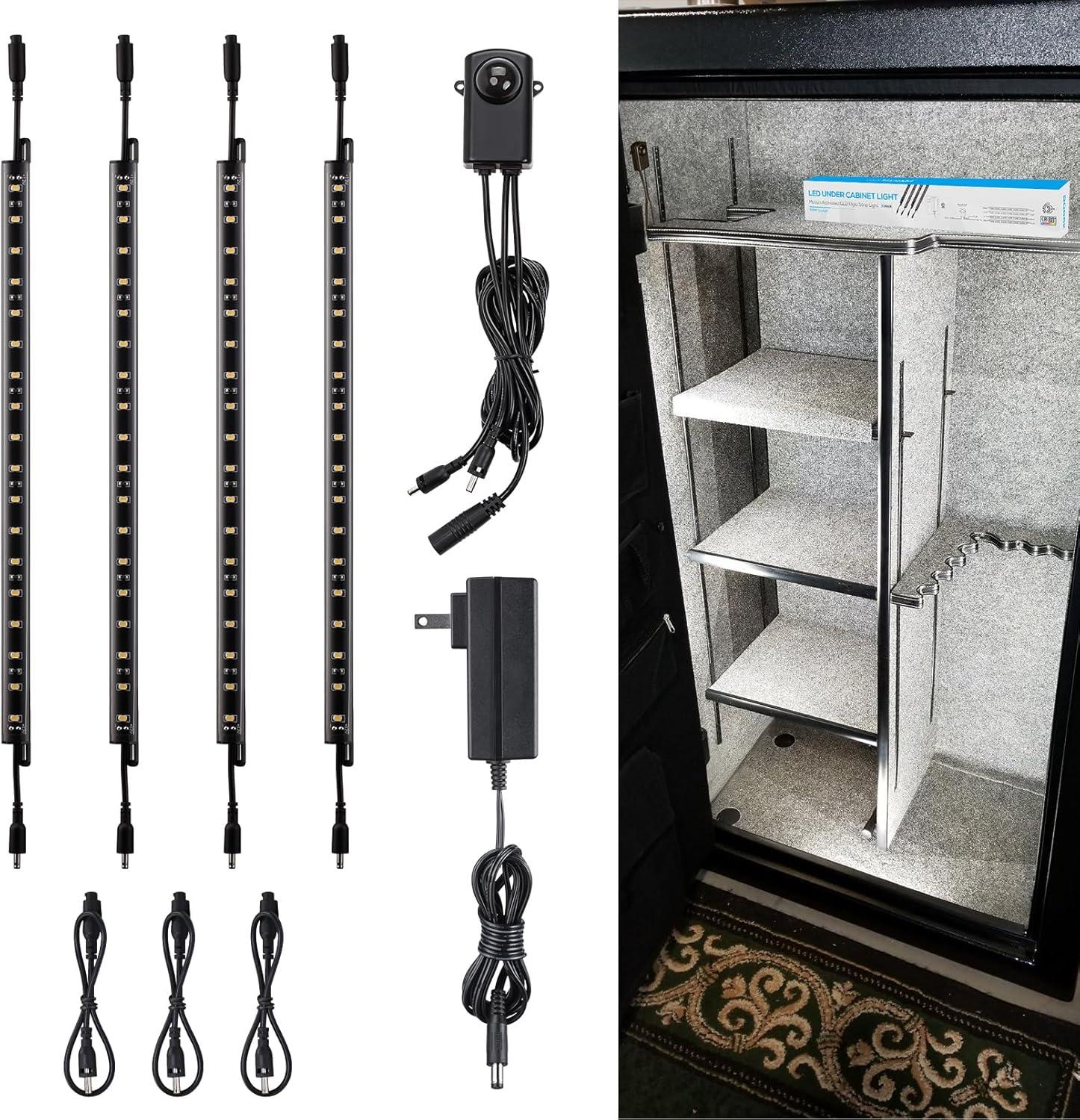 LED Safe Lighting Kit for Under Cabinet, Gun Safe, Shelf, Showcas, (4) 12 Inch Linkable Light Bars + Rocker Switch + UL Adapter, 3000K Warm White, Pack of 4