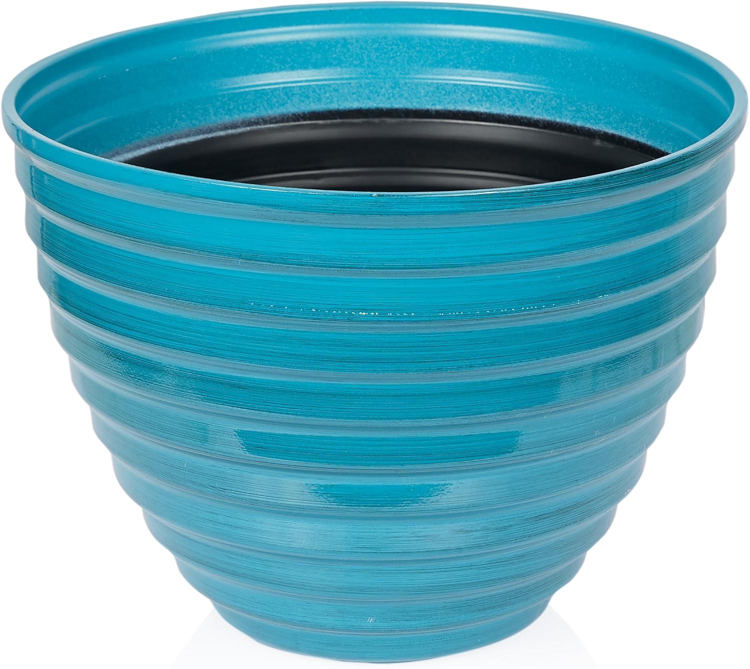 Blue 12" Glazed Plastic Planter with Drainage Hole