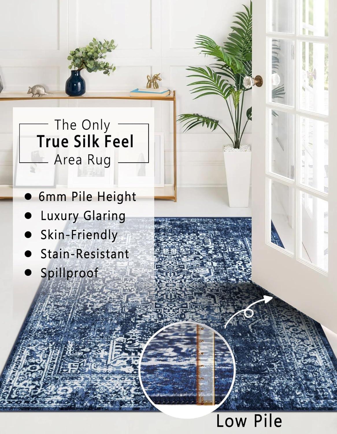 Rugs.com Oregon Collection Rug – 6' x 9' Blue Low-Pile Rug Perfect For Living Rooms, Large Dining Rooms, Open Floorplans