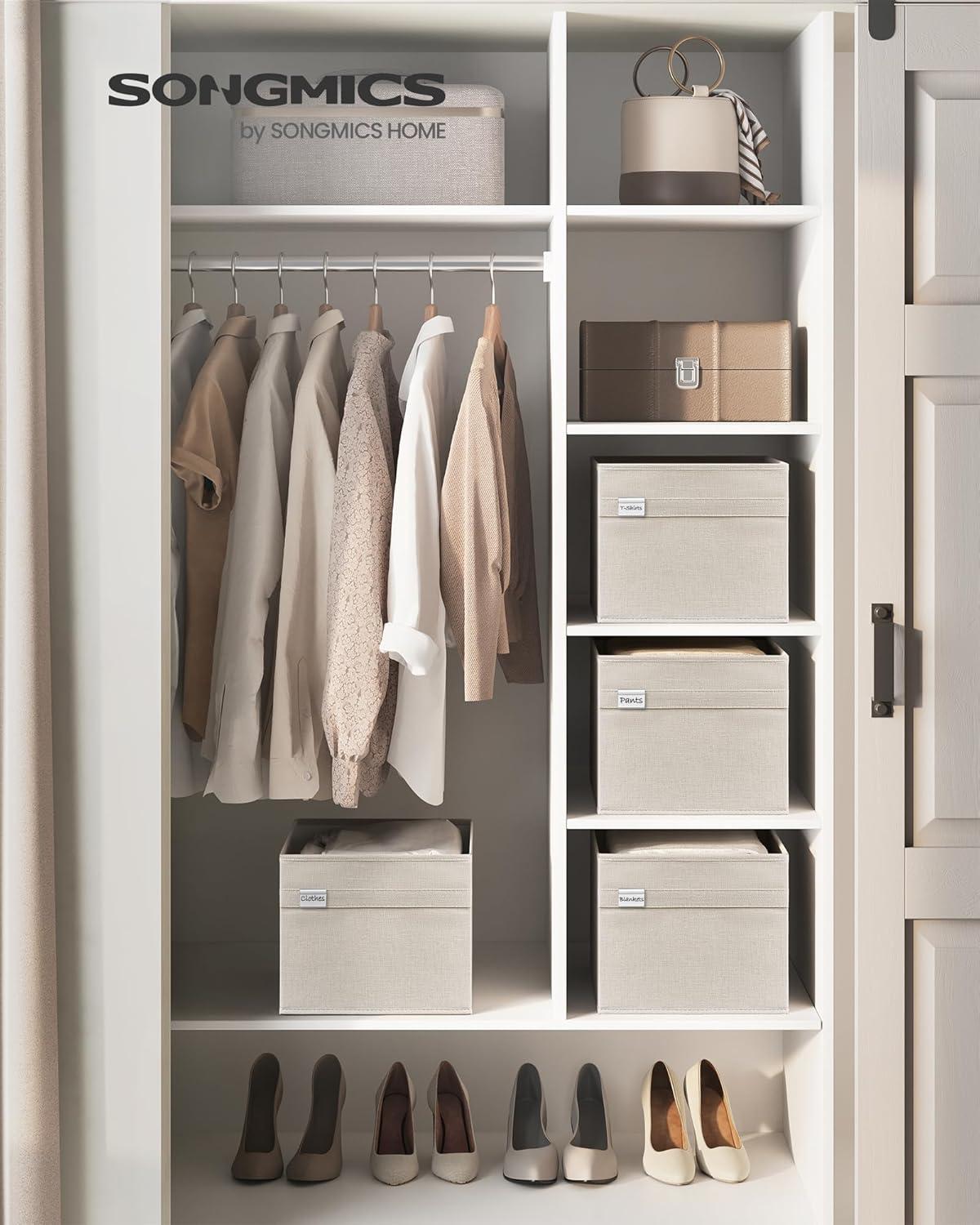 SONGMICS Storage Baskets, Set of 2 Extra Large Storage Bins for Organizing, 30L, 15.7 x 11.8 x 9.8 Inches, Fabric Storage Cubes for Shelves, Easy to Clean, Foldable, 2 Handles, Cloud White UROB240W02