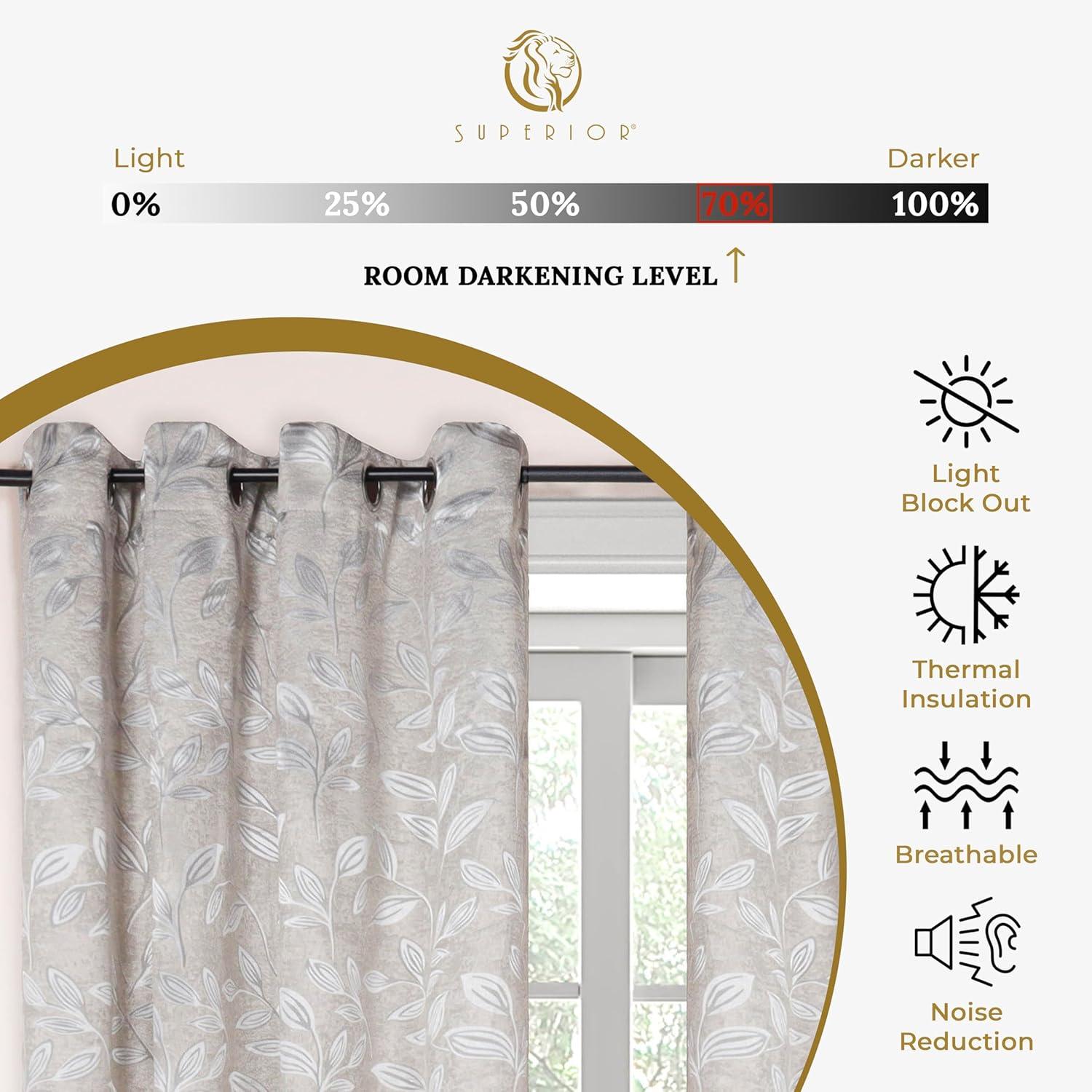 Modern Bohemian Leaves Polyester Machine Washable Room Darkening Blackout Curtains by Superior (Set of 2)