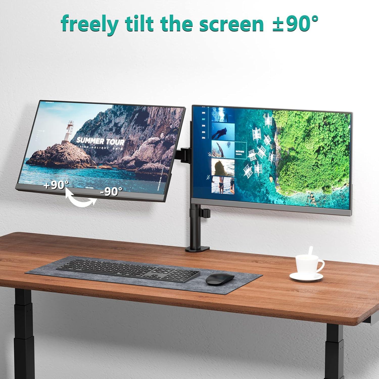 Mount-It! Dual Monitor Mount | Double Monitor Desk Stand | Two Full Motion Adjustable Arms Fit 2 Computer Screens 17 - 32 in. | C-Clamp & Grommet Base