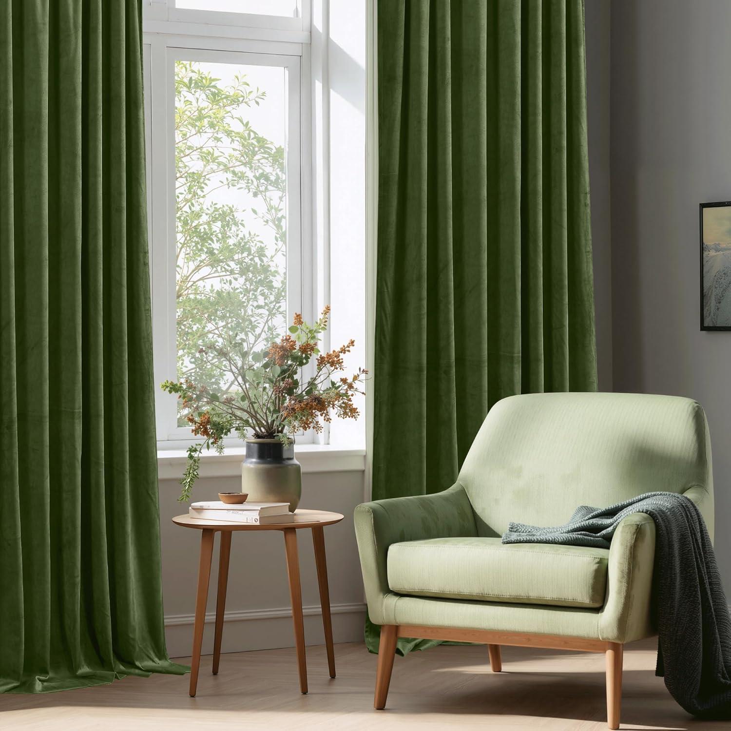 StangH Moss Green Curtains for Living Room, Super Soft Luxury Velvet Room Darkening Drapes 102 inches Long Christmas Holiday Home Decor for Bedroom/Laundry, W52 x L102, 2 Panels