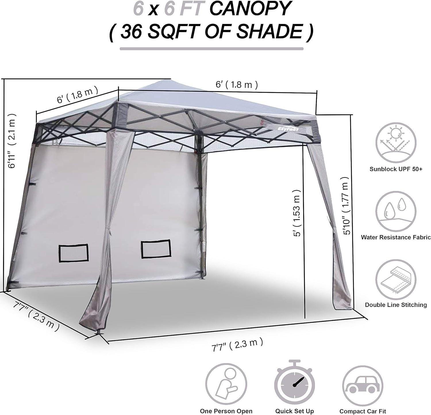 Khaki Compact Pop-Up Canopy Tent with Weight Bags, 8x8 ft