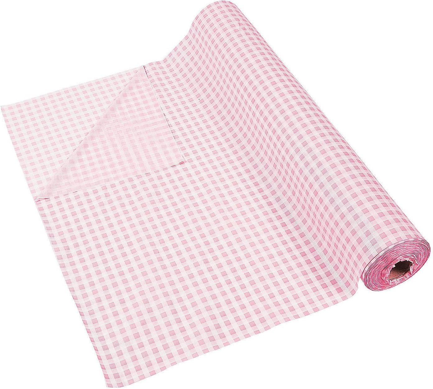Fun Express Gingham Tablecloth Roll Disposable 40" x 100' Rustic Pink Checkered Plastic Tablecloths