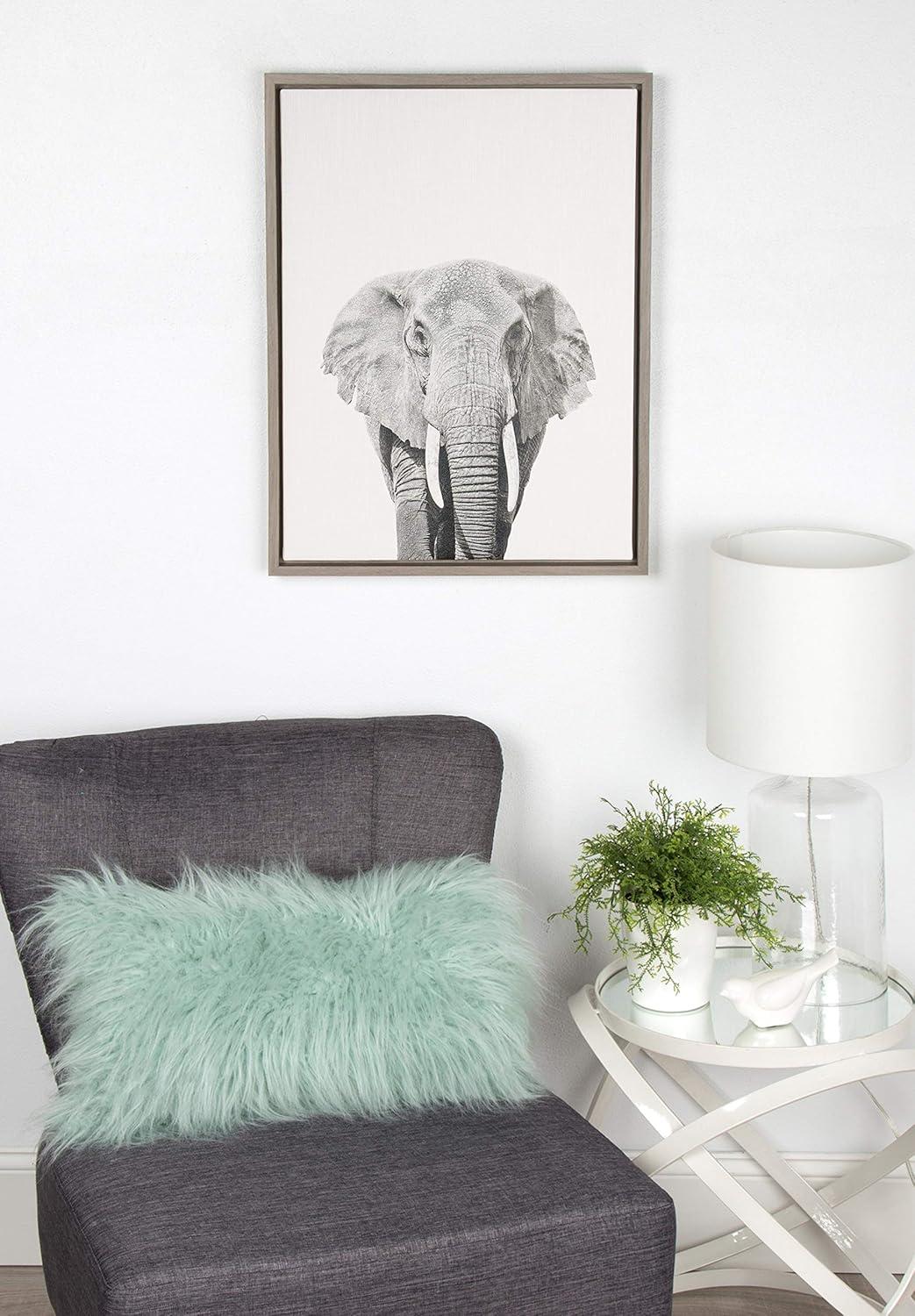 Kate and Laurel Sylvie Elephant Black and White Portrait Framed Canvas Wall Art by Simon Te Tai, 18x24 Gray