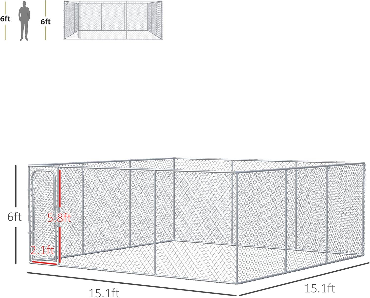 PawHut Outdoor Metal Dog Kennel, Pet Playpen with Steel Lock, Mesh Sidewalls and Cover for Backyard & Patio