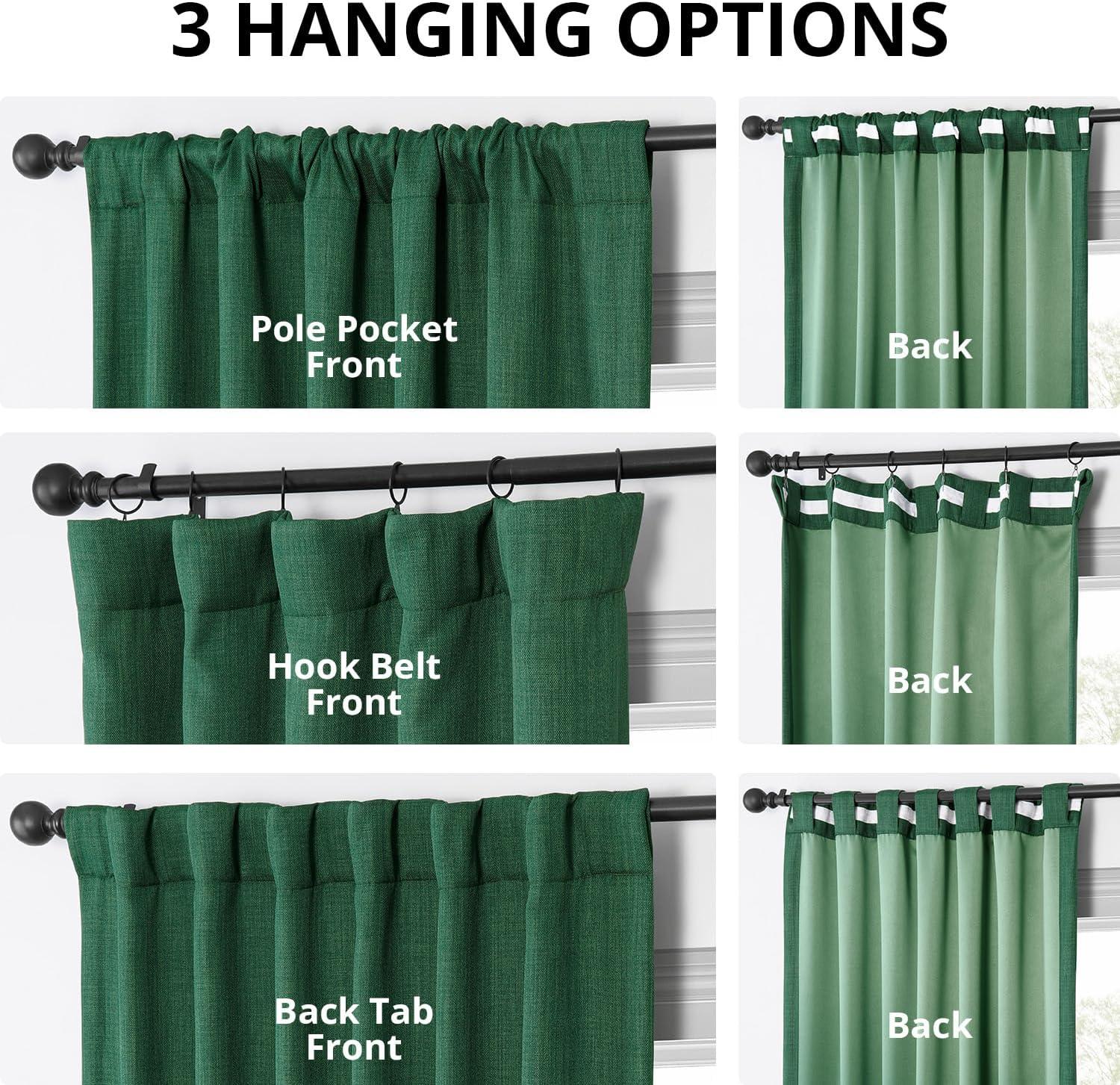 HPD Half Price Drapes Key Green Faux Linen Room Darkening Curtains for Bedroom & Living Room Curtains (1 Panel), Door & Window Curtains 84 inches long, Rod Pocket Curtains & Drapes, 50W X 84L
