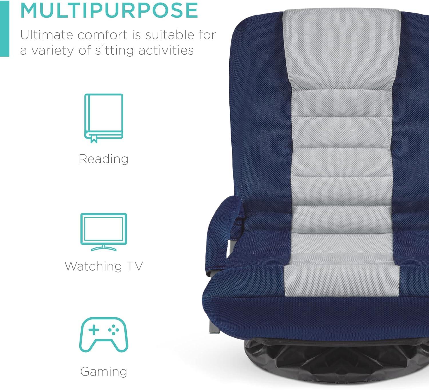 Best Choice Products 360-Degree Swivel Gaming Floor Chair w/ Armrest Handles, Foldable Adjustable Backrest - Blue/Gray