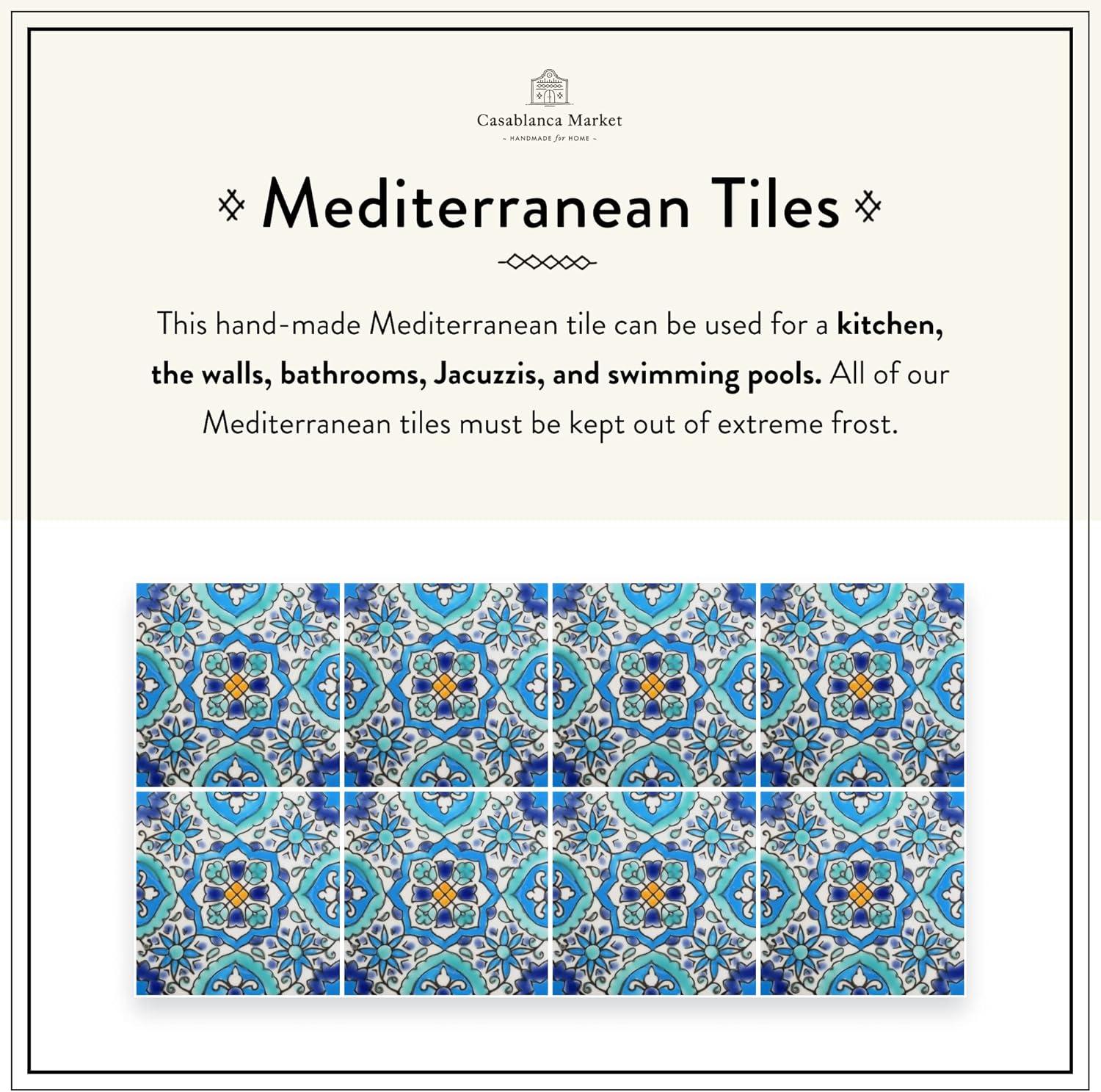 Casablanca Market Mediterranean 4'' x 4'' Hand Painted Ceramic Decorative Accent Tile