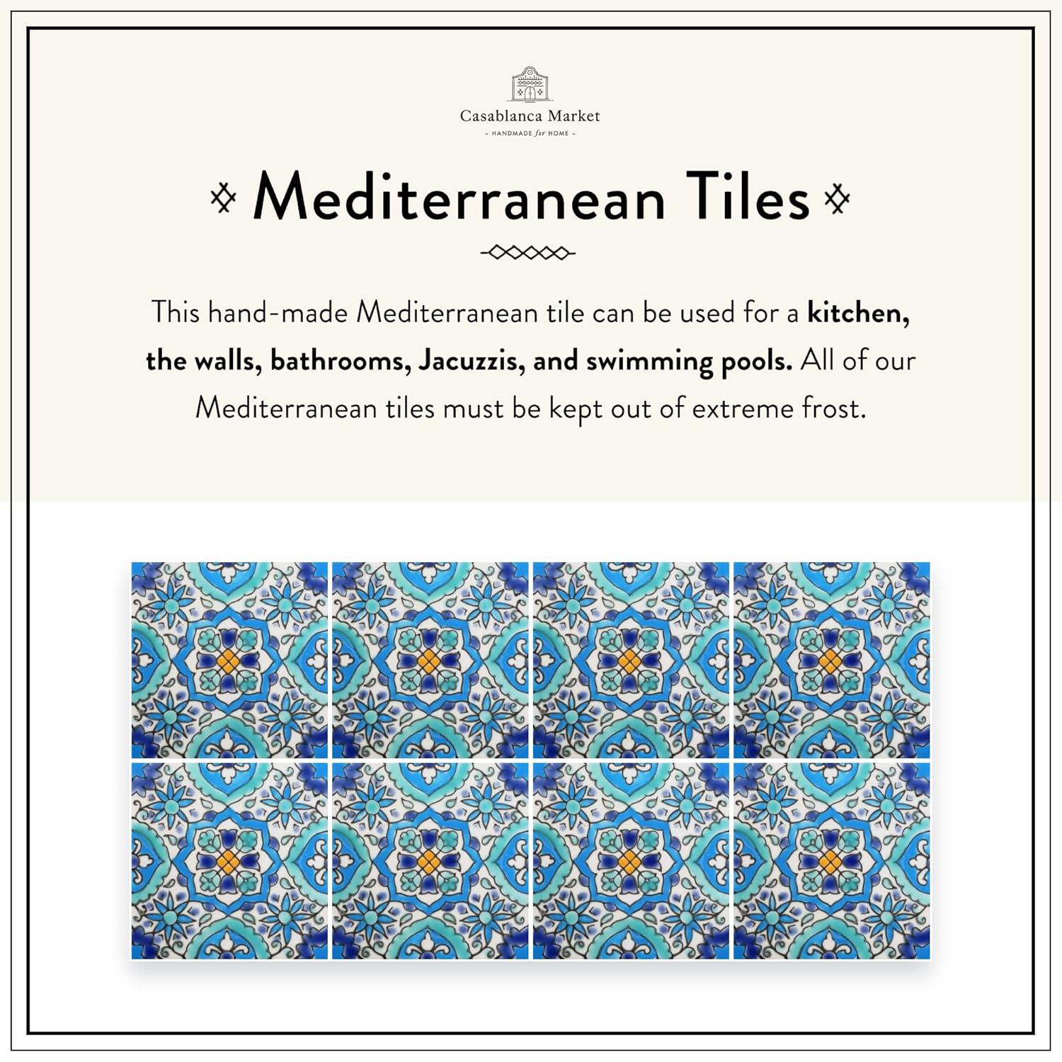Casablanca Market Mediterranean 4'' x 4'' Hand Painted Ceramic Decorative Accent Tile