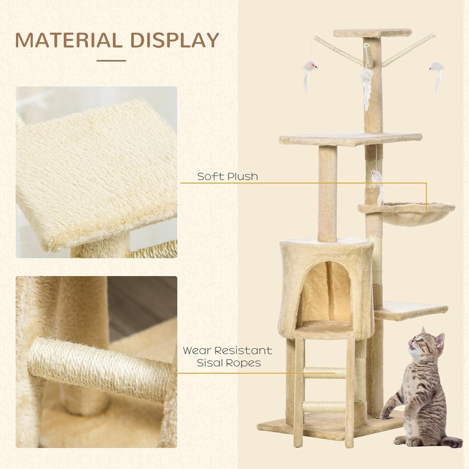 Beige Sisal and Plush Cat Condo Tower with Scratching Posts