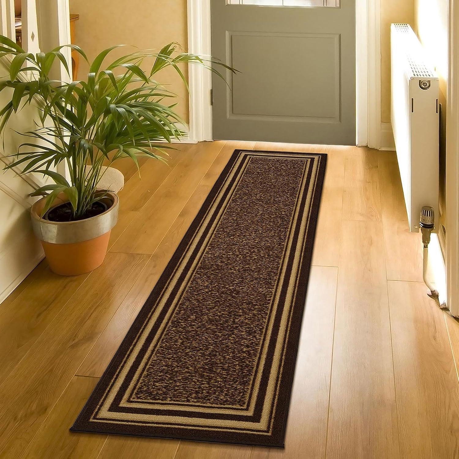 Machine Washable Non-Slip Bordered Area Rug For Living Room, Hallway Runner, Entryway Rug