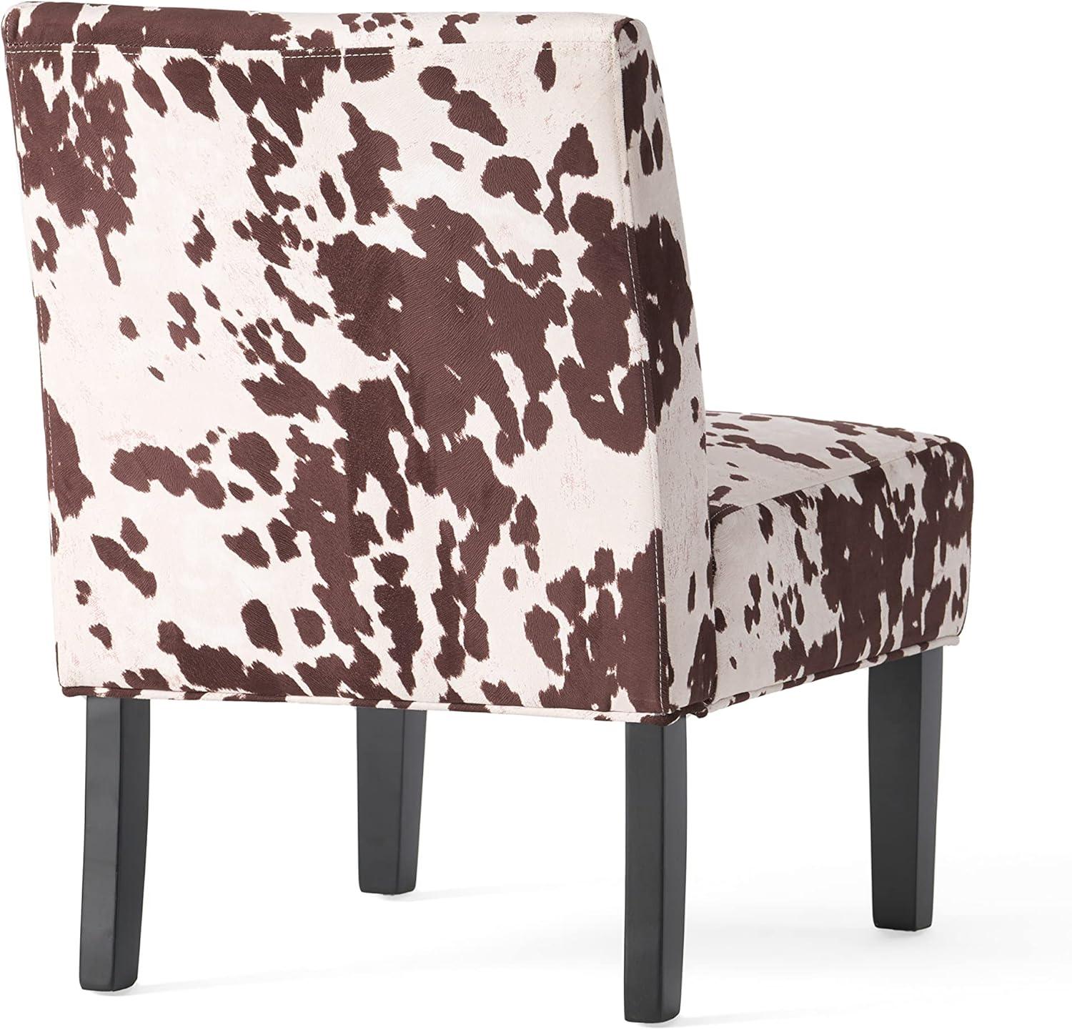 GDF Studio Abner Contemporary Slipper Accent Chair, Cow Print Velvet and Matte Black