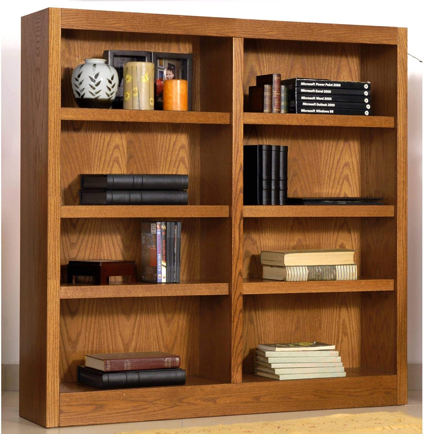 Concepts in Wood 8 Shelf Double Wide Wood Bookcase, 48 inch Tall - Oak Finish