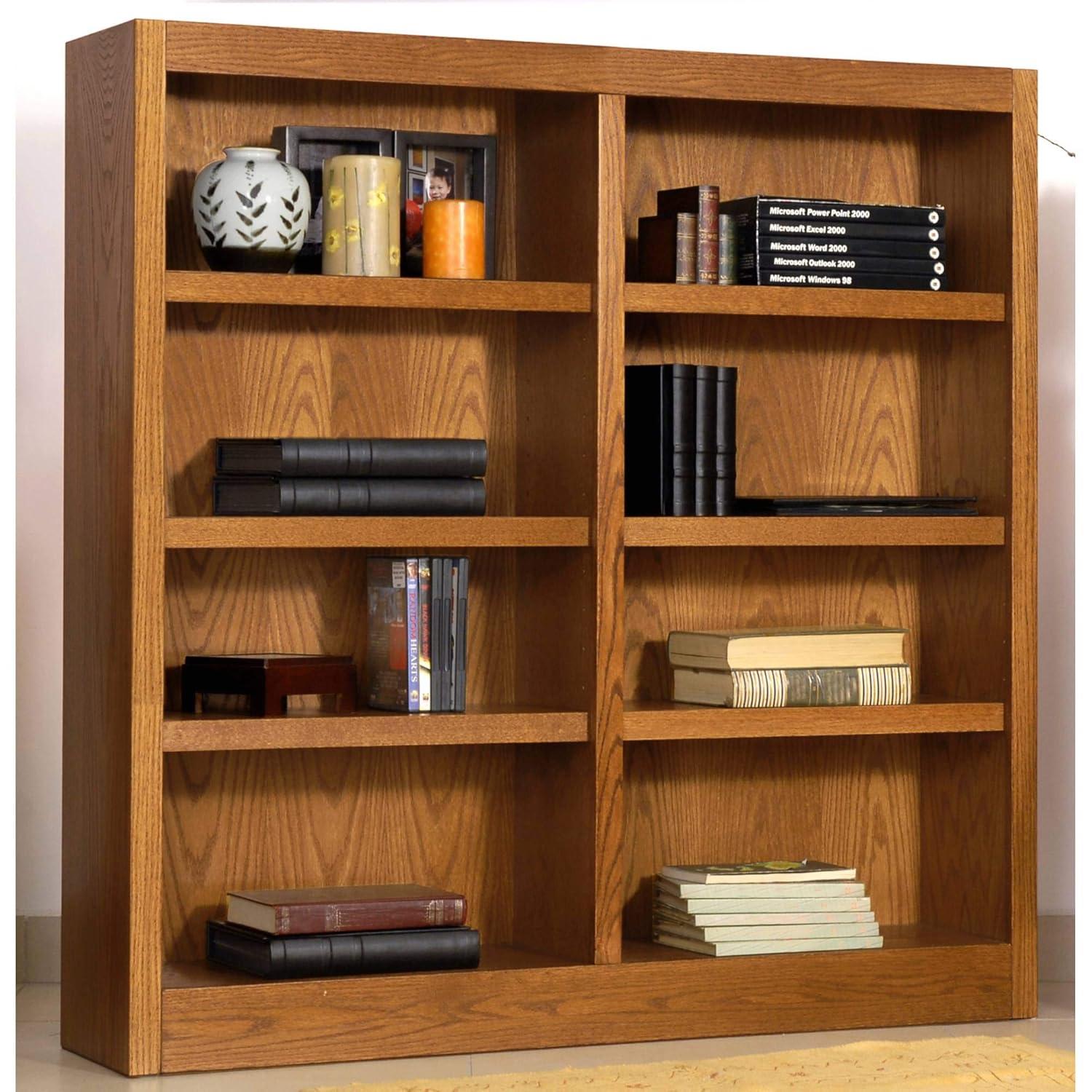 Concepts in Wood 8 Shelf Double Wide Wood Bookcase, 48 inch Tall - Oak Finish