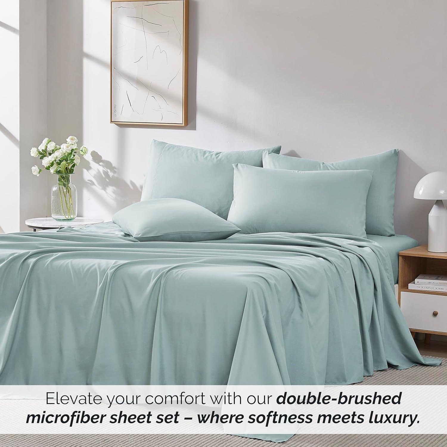 Sky Blue Queen Deep Pocket Microfiber Sheet Set