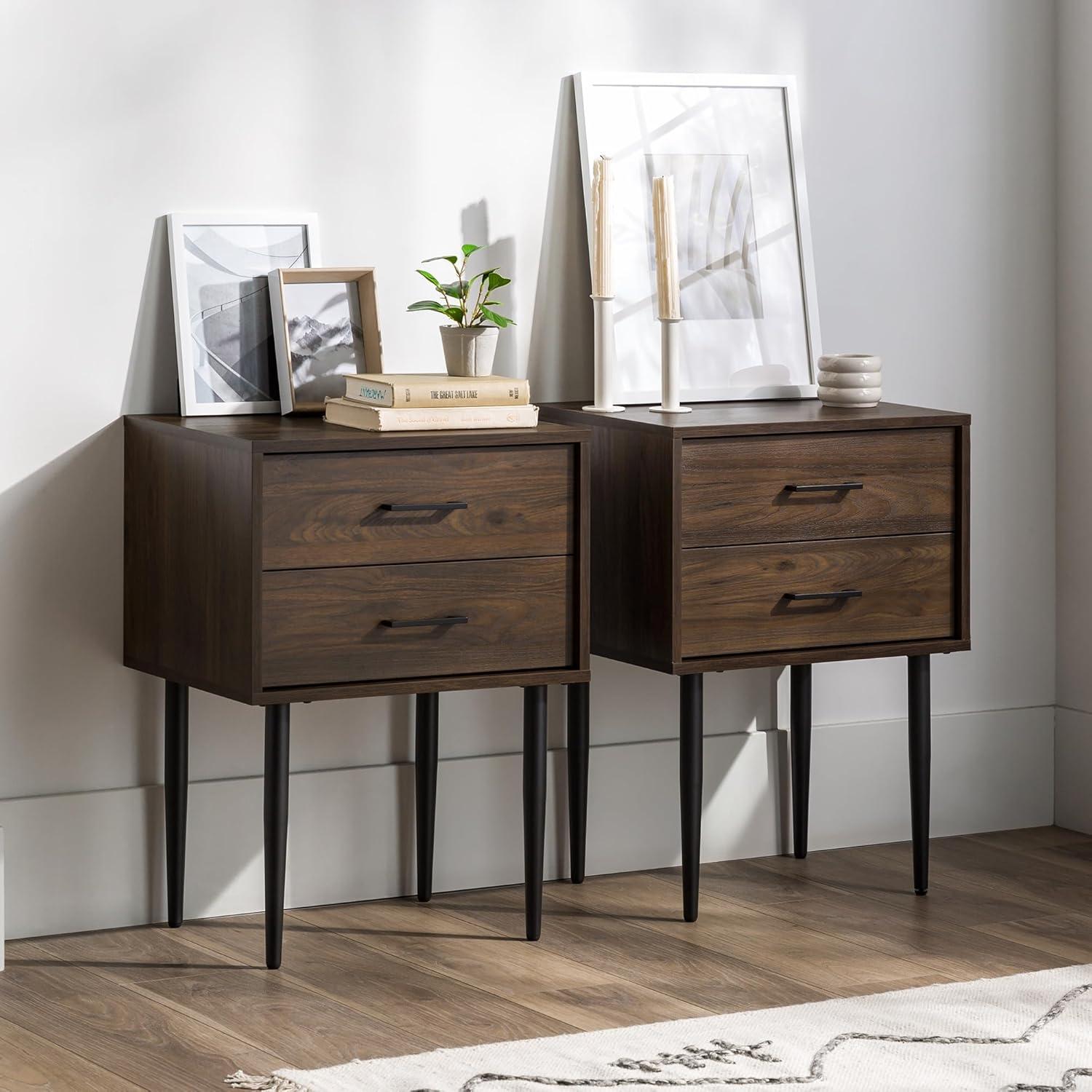 2-Piece 20" Two-Drawer Bedroom Nightstand in Dark Walnut