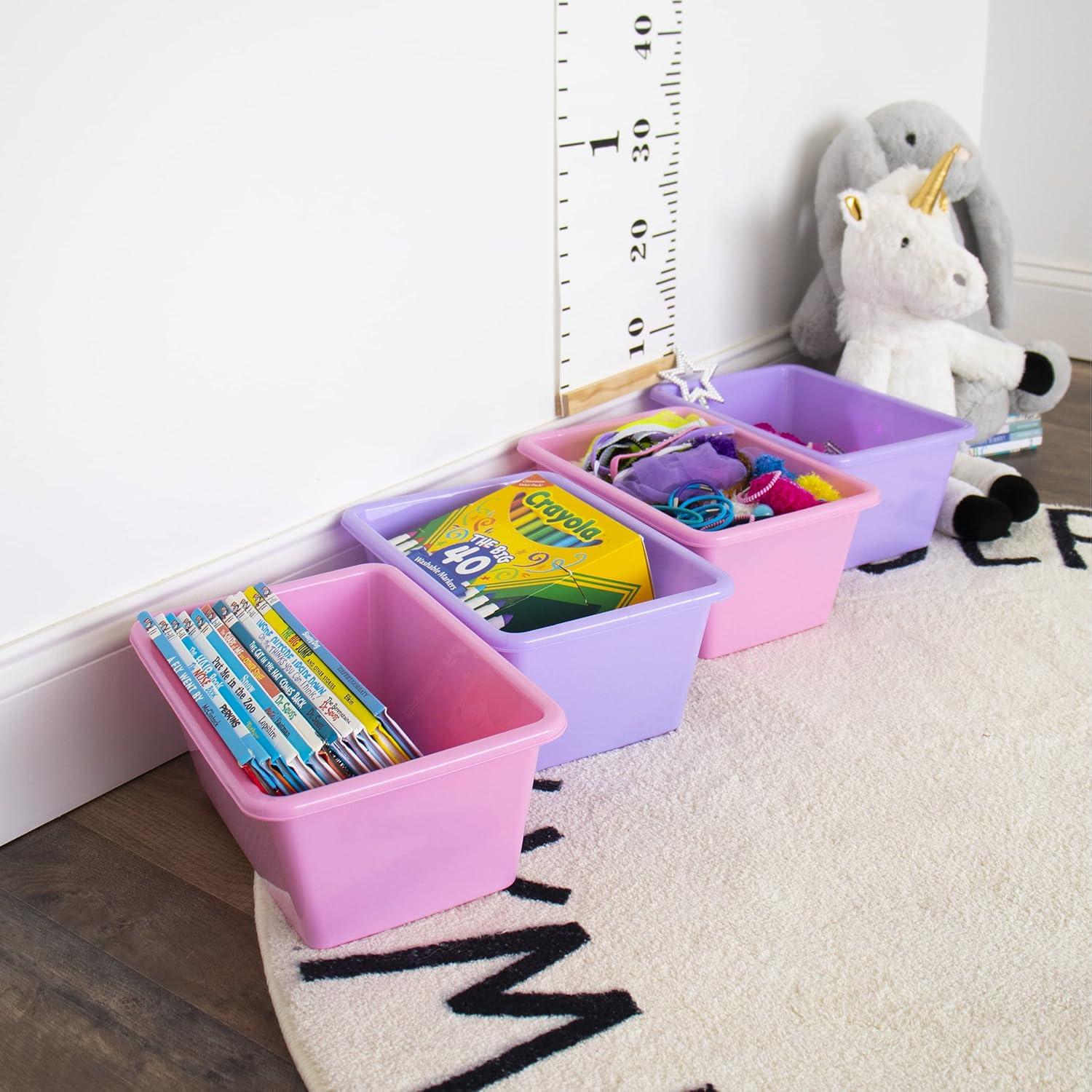 Small Pink and Purple Stackable Plastic Storage Bins, Set of 4