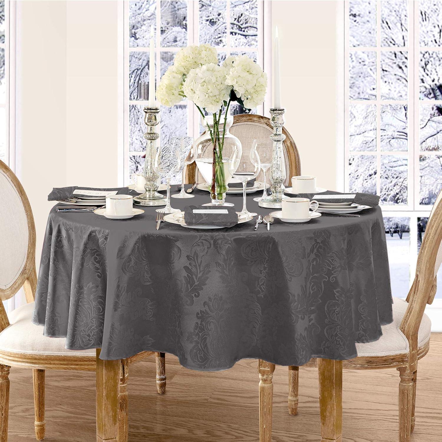 Burchfield Floral Jacquard Round Polyester Tablecloth