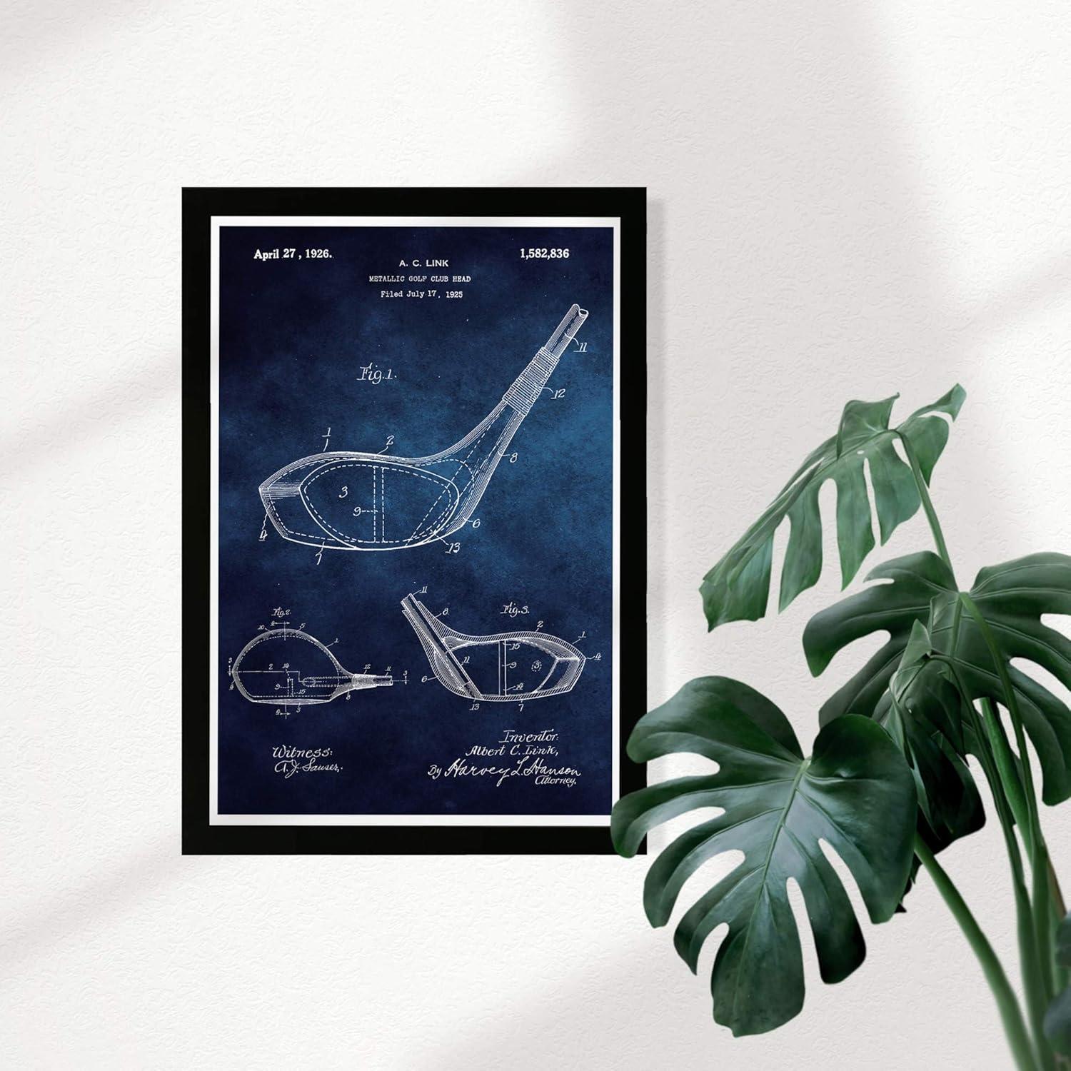 Blue and White Framed Golf Club Blueprint Wall Art, 13" x 19"