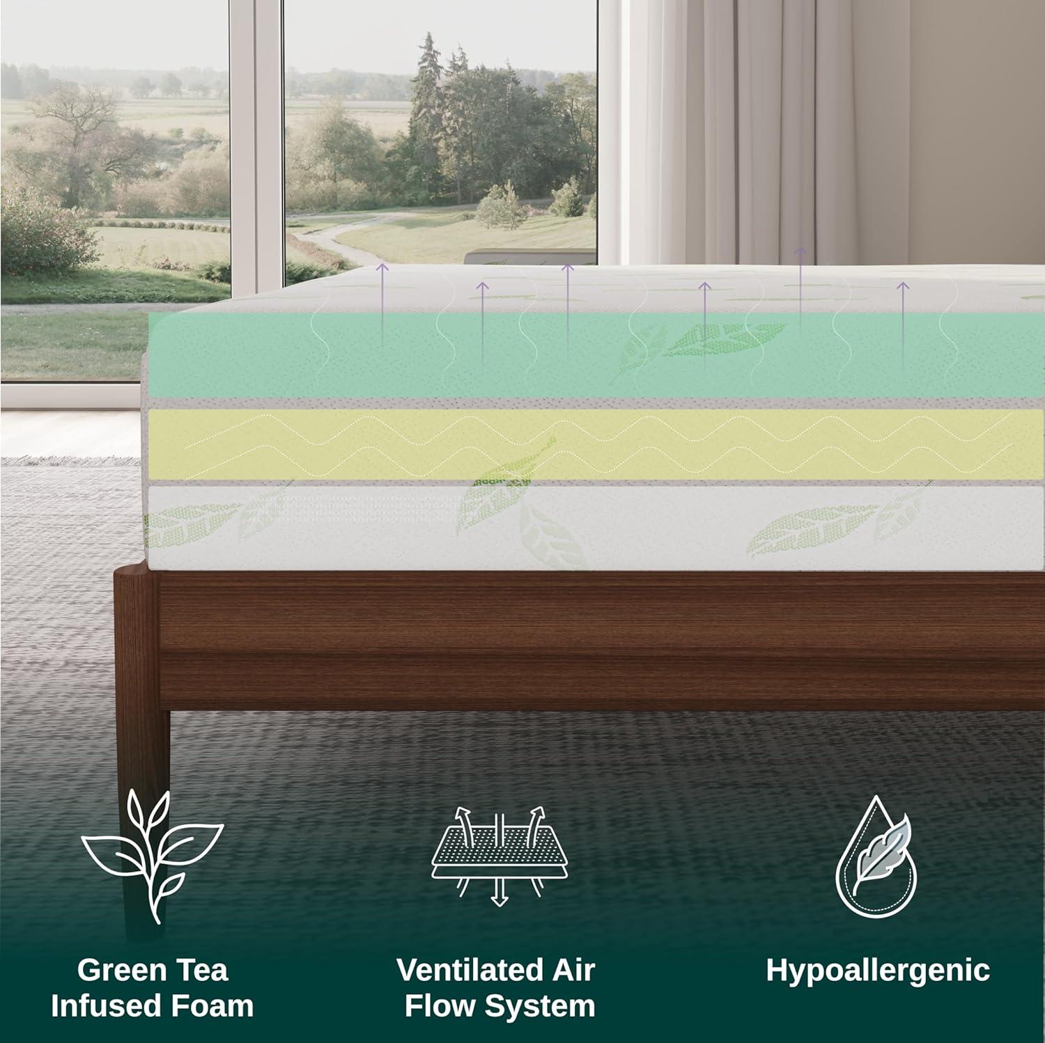 Twin 6" Green Tea Memory Foam Mattress with Plush Top