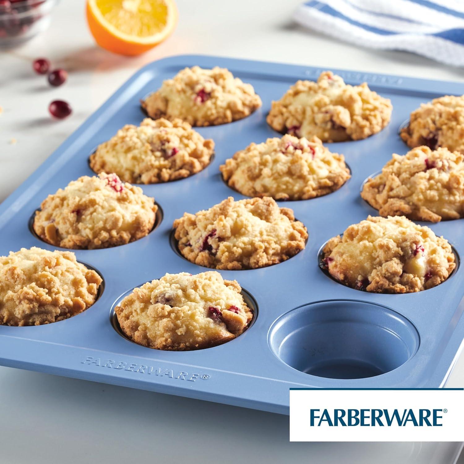 Farberware Easy Solutions Nonstick Bakeware 12-Cup Muffin Pan, Blue