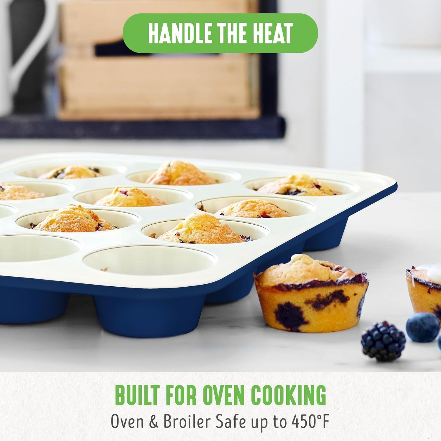 Blue 12-Cup Nonstick Ceramic Muffin Pan