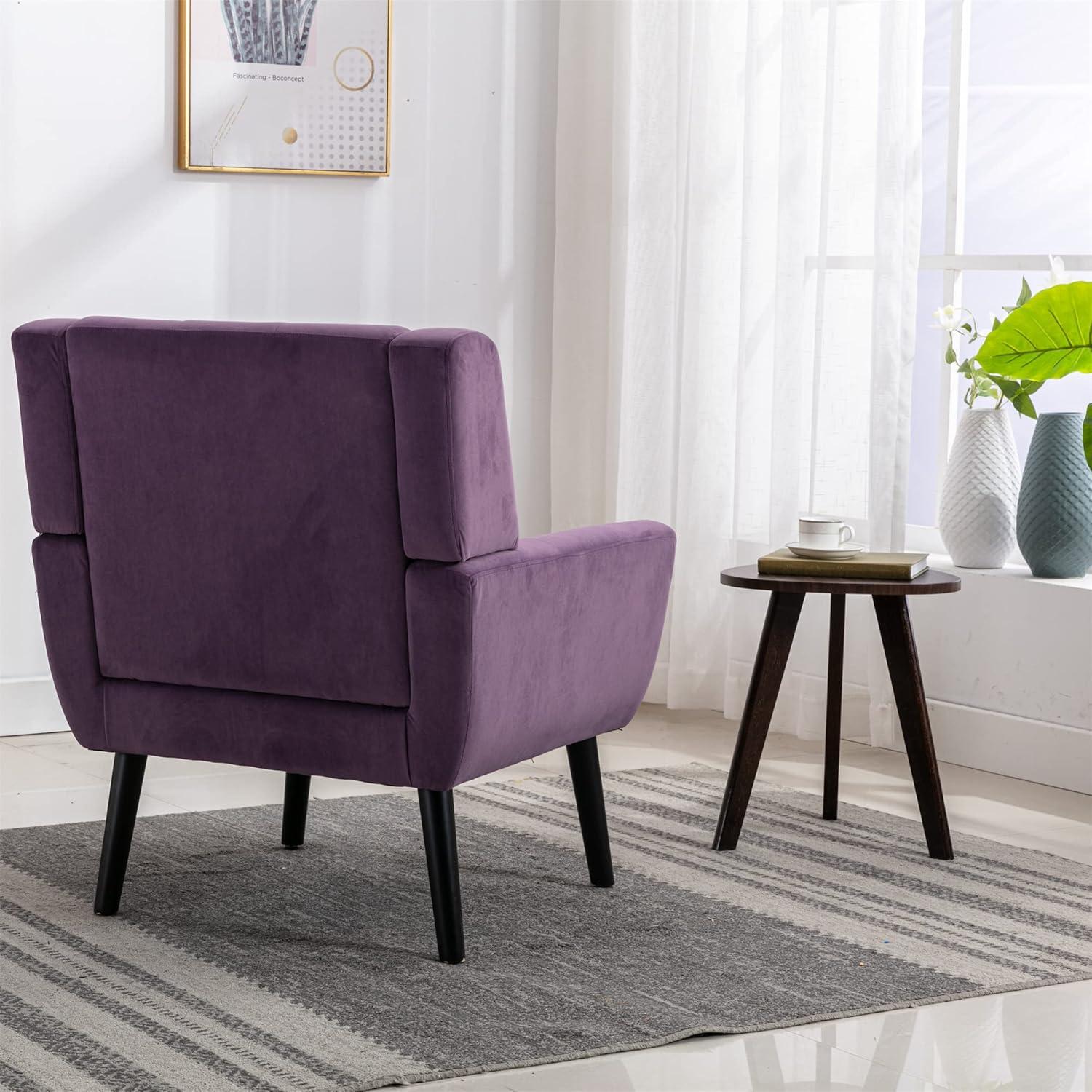 INCLAKE Upholstered Sofa Chair, Padded Cushion Seat Velvet Chair with Backrest and Armrest, Single Leisure Chair with Wood Legs for Living Room Reading Room, Purple