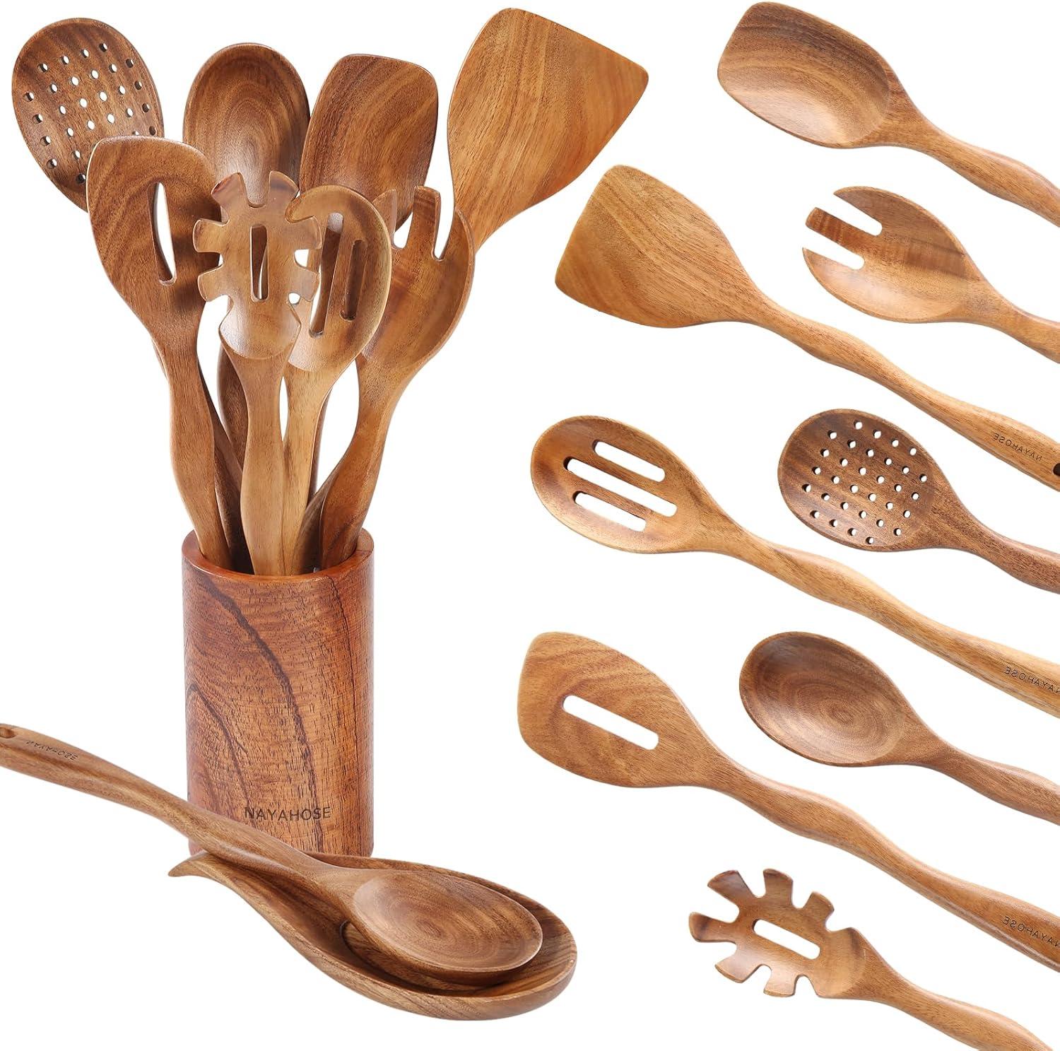 Teak Wood 10-Piece Nonstick Cooking Utensil Set