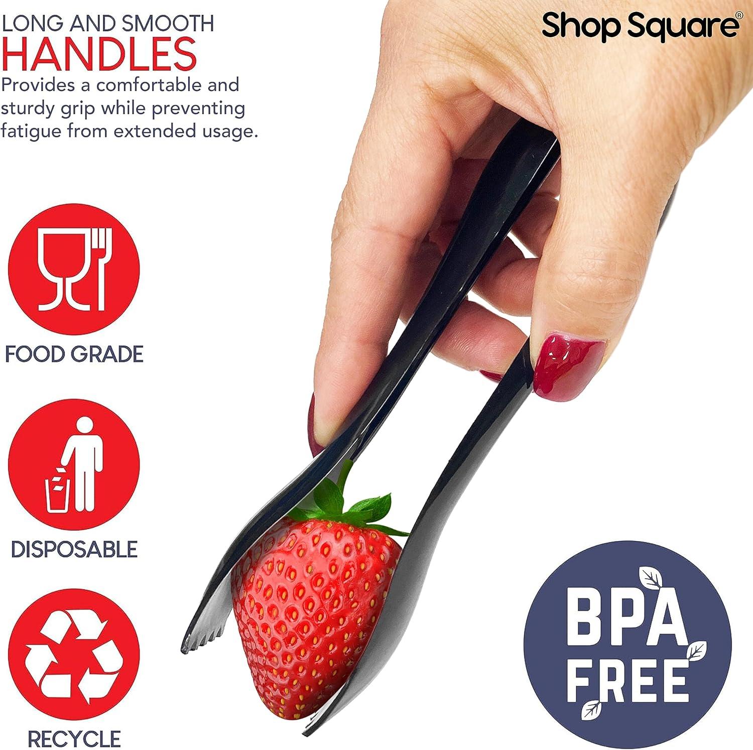 Disposable Serving Utensils - Set of 18 Party Utensils, 6 Each 6" Tongs, 10” Spoons, 10” Forks, Black