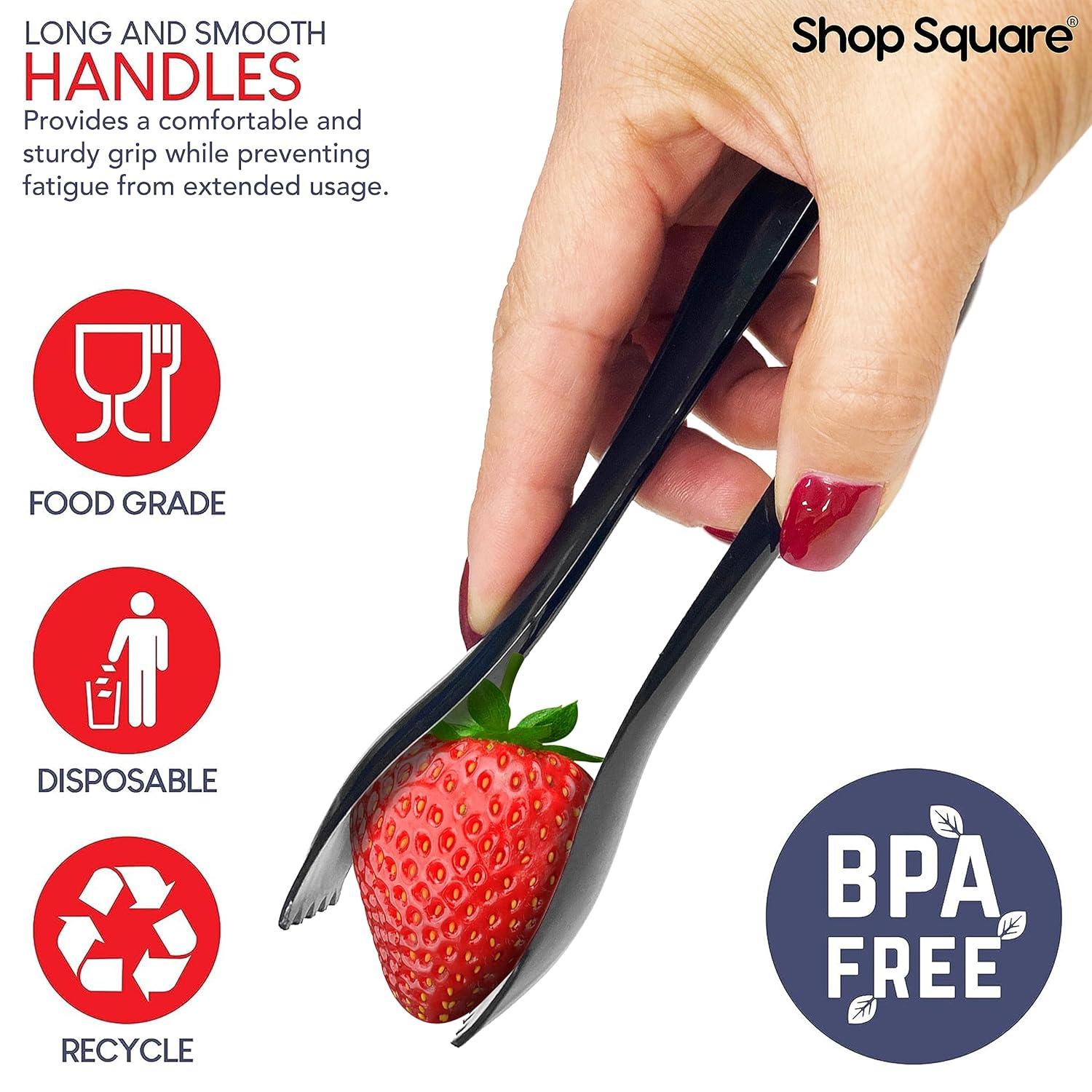 Disposable Serving Utensils - Set of 18 Party Utensils, 6 Each 6" Tongs, 10” Spoons, 10” Forks, Black