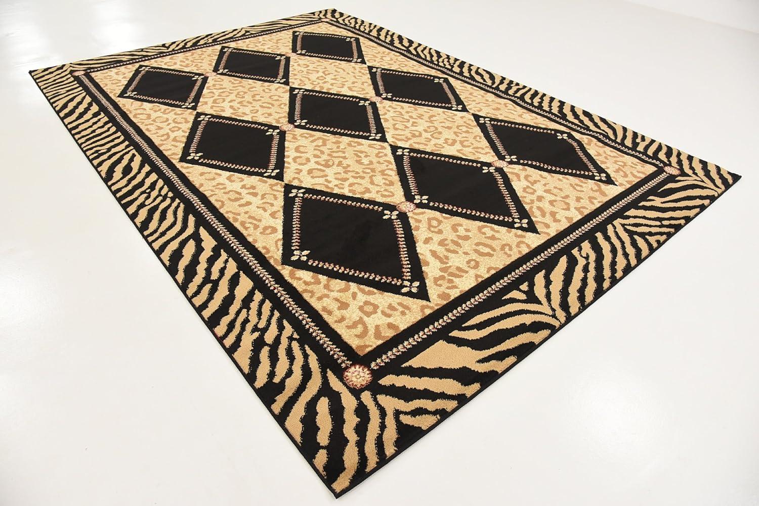 Wildlife Inspired Black and Light Brown Geometric Area Rug