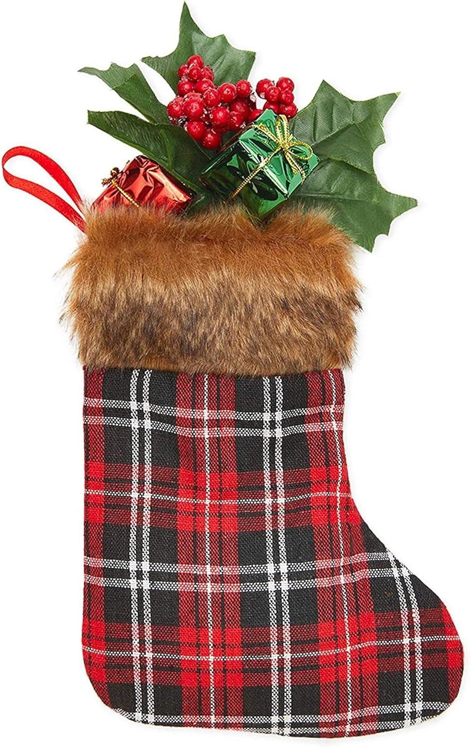 Okuna Outpost 12 Pack Mini Christmas Stockings, Red Buffalo Plaid Holiday Decor (6 x 8 in)