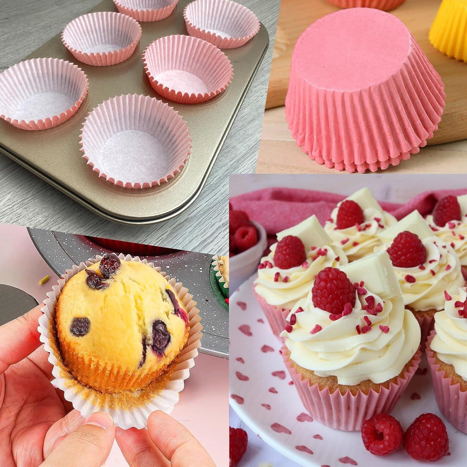 Standard Pink Cupcake Liners 100 Pcs:Pink Cupcake Muffin Liners,Grease-Proof Paper Baking Cups,No Smell Food Grade Baking Cups Paper