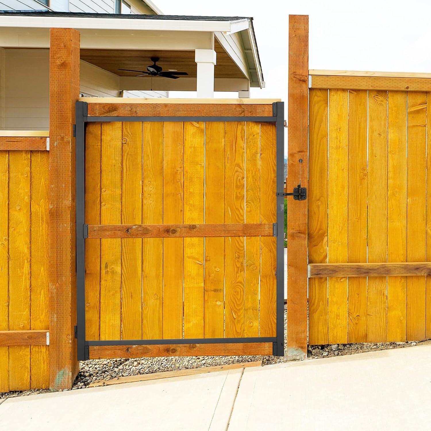 VEVOR Gate Building Kit, Fits 60 to 96 in Wide Openings, Up from 6 to 7 ft High Fence, Adjustable Gate Building Kit, Anti Sag Full Gate Frame Kit with Latch Lock, Screw, for Wooden Fence, Iron, Black