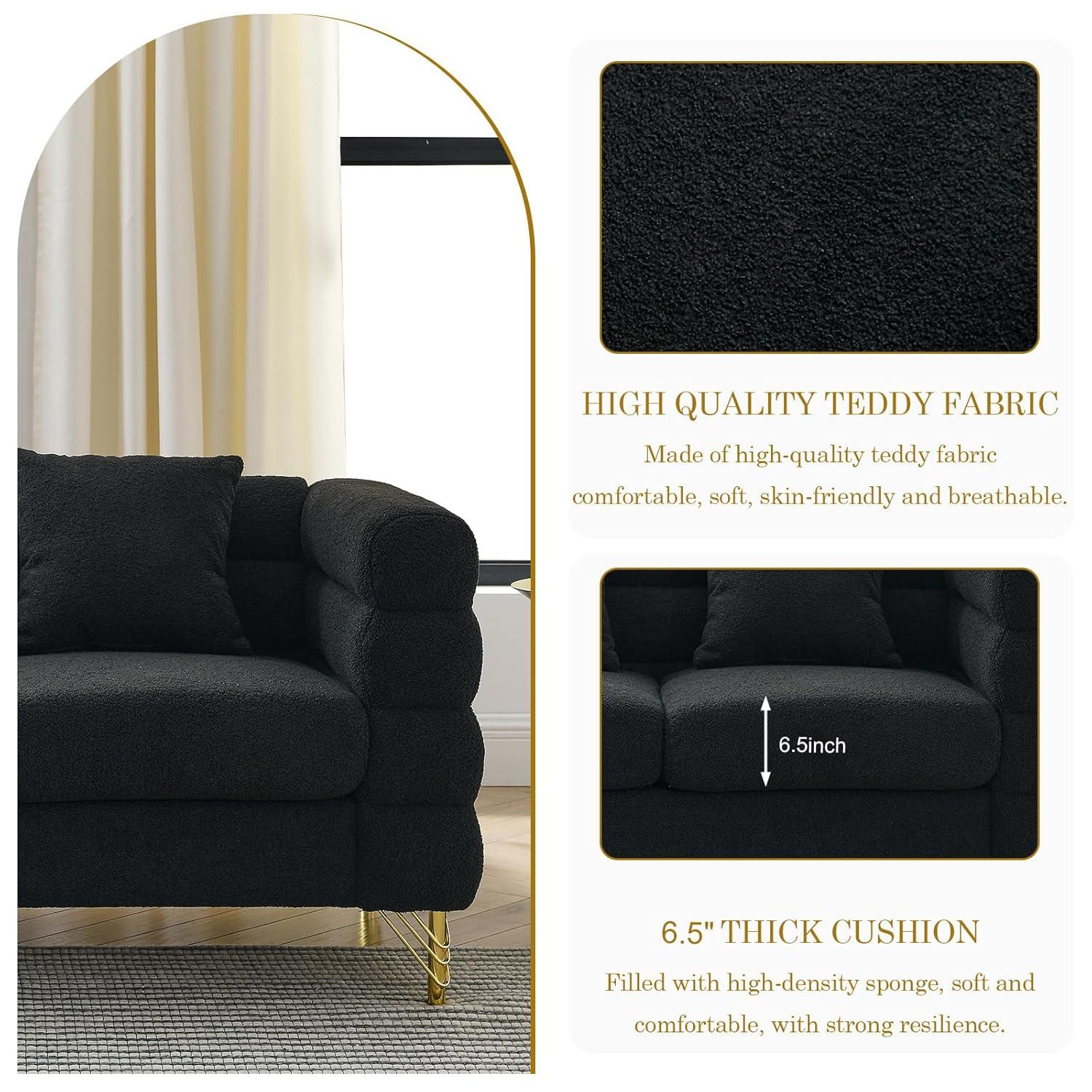 81'' Modular Oversized 3 Seater Velvet Sofa, Deep Seating with 3 Pillows for Living Room, Bedroom, Black - Maison Boucle