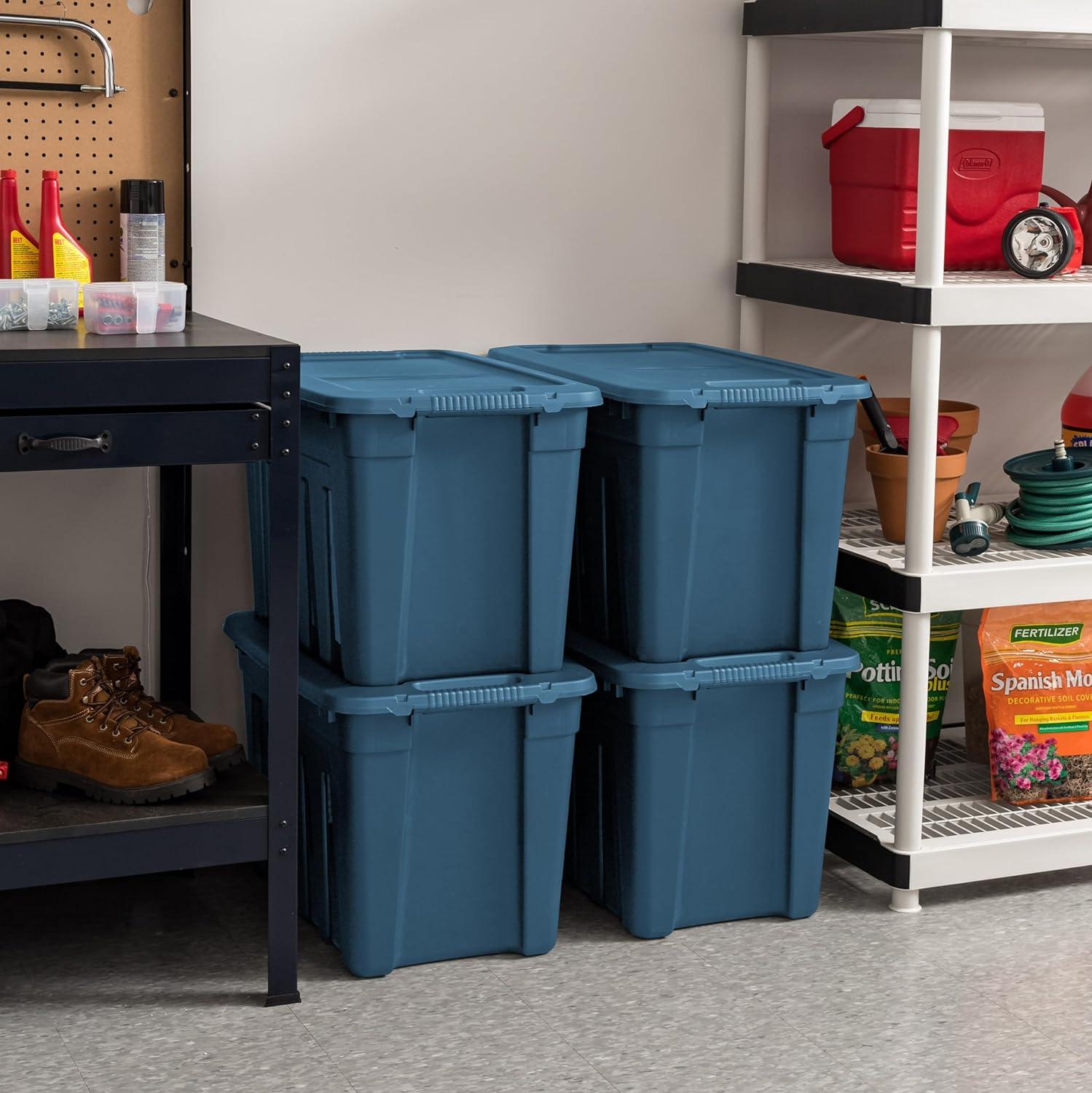 Navy 20 Gallon Recycled Plastic Stackable Storage Totes with Lids, 4 Pack