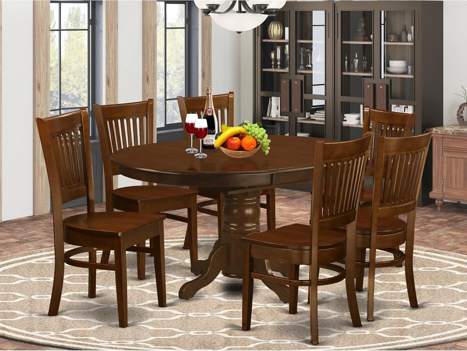 Espresso Finish Traditional 7-Piece Dining Set with Oval Table and Slat Back Chairs