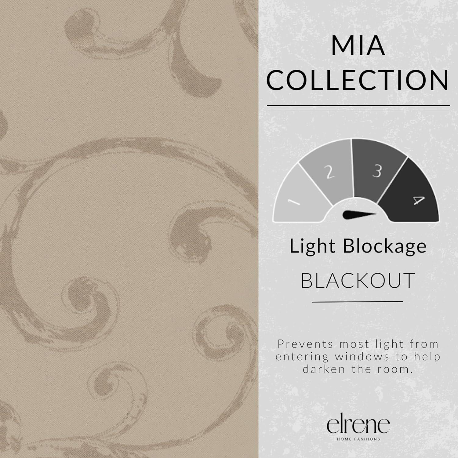 Mia Jacquard Scroll Blackout Window Curtain Panel - 52" x 95" - Natural - Elrene Home Fashions